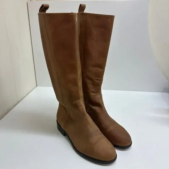 VERY GOOD Boden Knee High 14" Brown Leather Flexible riding boots 8 US / 39 EU - Picture 1 of 13